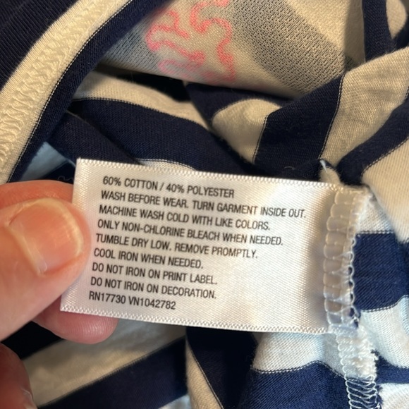 Cotton Short Sleeve Top Blue White Striped Pink Sequin Anchor Girls XL - Picture 5 of 6